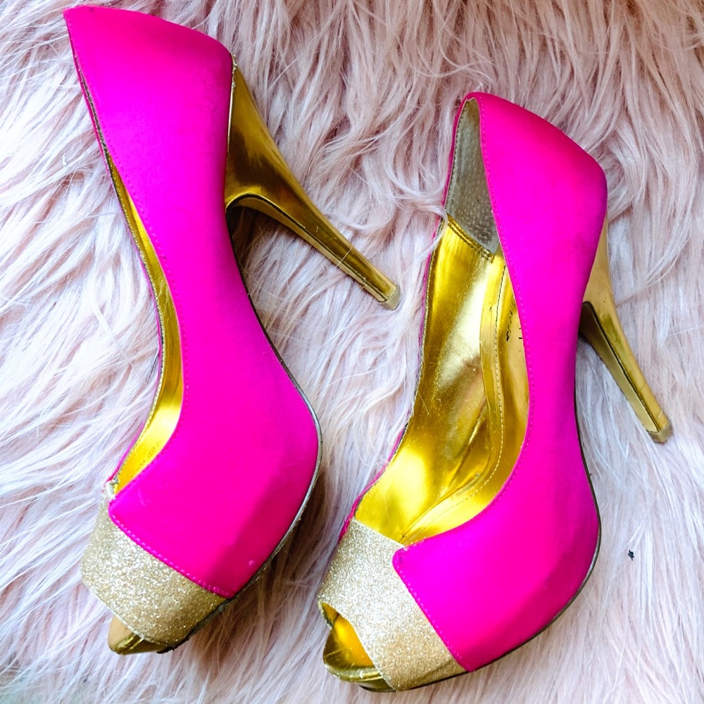Gold Sparkle Fushia Heels